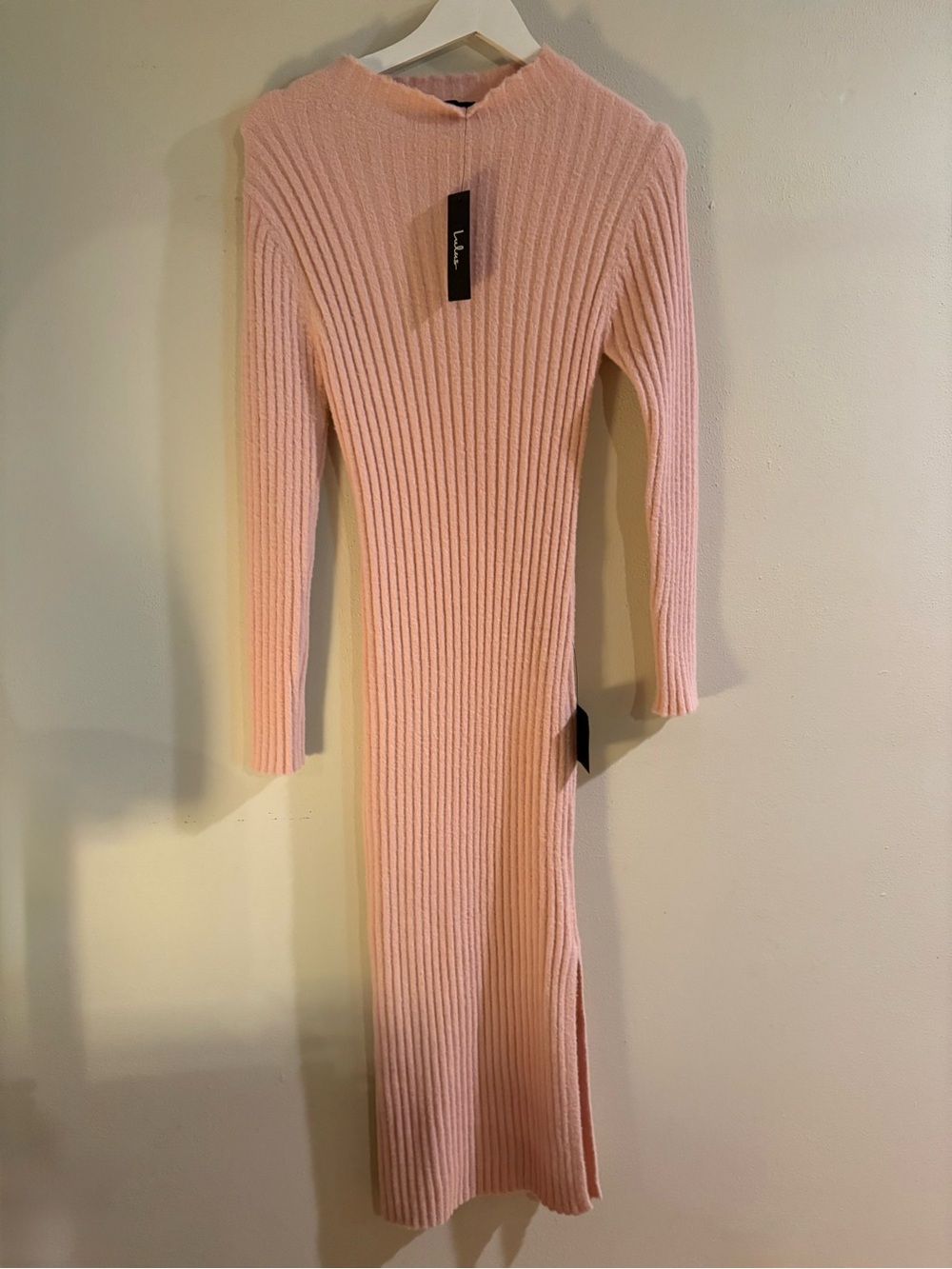 NWT Lulu's Soft Irresistible Feelings Light Pink Fuzzy Knit Midi Sweater Dress - Picture 5 of 12